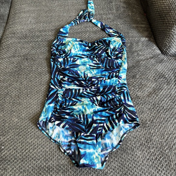 Ruby Ribbon Other - NWOT Ruby Ribbon Riviera Blue Tropical 1 Piece Swim Bathing Suit Size 12 Control
